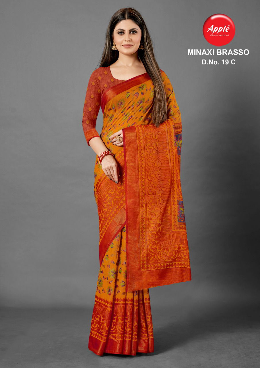 Apple Minaxi Brasso 19 Latest Designer Casual Wear Cotton Fancy Brasso Saree Collection